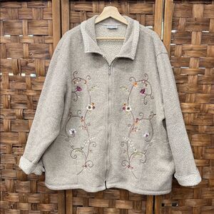 Vintage Embroidered Beige Women's Jacket Sz 3X